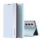 For Samsung Galaxy S22+ 5G Side Electroplated Magnetic Ultra-Thin Horizontal Flip Leather Case with Holder(Light Blue) - 1