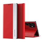 For Samsung Galaxy S22 Ultra 5G Side Electroplated Magnetic Ultra-Thin Horizontal Flip Leather Case with Holder(Red) - 1