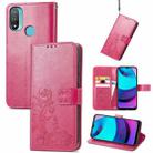 For Motorola Moto E20 Four-leaf Clasp Embossed Leather Case with Lanyard & Card Slot & Wallet & Holder(Rose Red) - 1