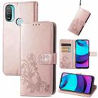 For Motorola Moto E20 Four-leaf Clasp Embossed Leather Case with Lanyard & Card Slot & Wallet & Holder(Rose Gold) - 1