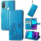 For Motorola Moto E20 Four-leaf Clasp Embossed Leather Case with Lanyard & Card Slot & Wallet & Holder(Blue) - 1