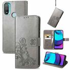 For Motorola Moto E20 Four-leaf Clasp Embossed Leather Case with Lanyard & Card Slot & Wallet & Holder(Grey) - 1