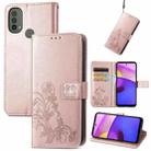 For Motorola Moto E40 Four-leaf Clasp Embossed Leather Case with Lanyard & Card Slot & Wallet & Holder(Rose Gold) - 1
