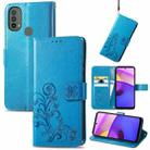 For Motorola Moto E40 Four-leaf Clasp Embossed Leather Case with Lanyard & Card Slot & Wallet & Holder(Blue) - 1