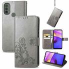 For Motorola Moto E40 Four-leaf Clasp Embossed Leather Case with Lanyard & Card Slot & Wallet & Holder(Grey) - 1