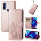 For Motorola Moto G Pure Four-leaf Clasp Embossed Leather Case with Lanyard & Card Slot & Wallet & Holder(Rose Gold) - 1