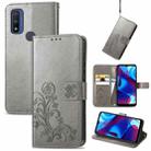 For Motorola Moto G Pure Four-leaf Clasp Embossed Leather Case with Lanyard & Card Slot & Wallet & Holder(Grey) - 1