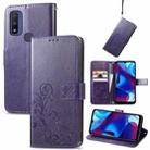 For Motorola Moto G Pure Four-leaf Clasp Embossed Leather Case with Lanyard & Card Slot & Wallet & Holder(Purple) - 1