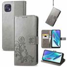 For Motorola Moto G50 5G Four-leaf Clasp Embossed Leather Case with Lanyard & Card Slot & Wallet & Holder(Grey) - 1