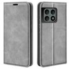 For OnePlus 10 Pro 5G Retro-skin Magnetic Suction Phone Leather Case with Holder & Card Slots & Wallet(Grey) - 1