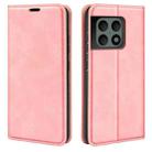 For OnePlus 10 Pro 5G Retro-skin Magnetic Suction Phone Leather Case with Holder & Card Slots & Wallet(Pink) - 1