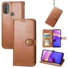 For Motorola Moto E40 Retro Solid Color Buckle Leather Phone Case(Brown) - 1