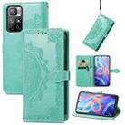 Mandala Flower Embossed Flip Leather Phone Case For Xiaomi Redmi Note 11(Green) - 1