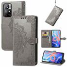 Mandala Flower Embossed Flip Leather Phone Case For Xiaomi Redmi Note 11(Grey) - 1