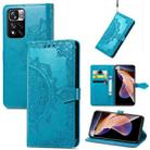 Mandala Flower Embossed Flip Leather Phone Case For Xiaomi Redmi Note 11 Pro / 11 Pro+(Blue) - 1