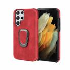 Ring Holder PU Phone Case For Samsung Galaxy S22 Ultra 5G(Red) - 1