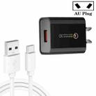 CA-25 QC3.0 USB 3A Fast Charger with 1m USB to Type-C Data Cable, AU Plug(Black) - 1