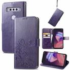 For TCL 10 SE Four-leaf Clasp Embossed Buckle Mobile Phone Protection Leather Case(Purple) - 1