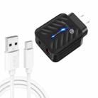 PD03 20W PD3.0 + QC3.0 USB Charger with USB to Type-C Data Cable, US Plug(Black) - 1