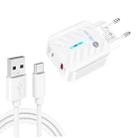 PD03 20W PD3.0 + QC3.0 USB Charger with USB to Type-C Data Cable, EU Plug(White) - 1