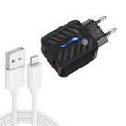 PD03 20W PD3.0 + QC3.0 USB Charger with USB to 8 Pin Data Cable, EU Plug(Black) - 1