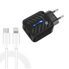 PD03 20W PD3.0 + QC3.0 USB Charger with Type-C to 8 Pin Data Cable, EU Plug(Black) - 1