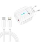 PD03 20W PD3.0 + QC3.0 USB Charger with Type-C to 8 Pin Data Cable, EU Plug(White) - 1