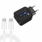 PD03 20W PD3.0 + QC3.0 USB Charger with Type-C to Type-C Data Cable, EU Plug(Black) - 1