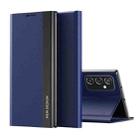 For Samsung Galaxy A73 5G Side Electroplated Magnetic Flip Leather Case with Holder(Dark Blue) - 1