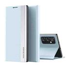 For Samsung Galaxy A73 5G Side Electroplated Magnetic Flip Leather Case with Holder(Light Blue) - 1