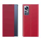 For Xiaomi 12 / 12X Side Display Magnetic Plain Texture Cloth + PC Case with Holder(Red) - 1