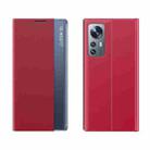 For Xiaomi 12 Pro Side Display Magnetic Plain Texture Cloth + PC Case with Holder(Red) - 1