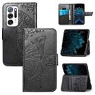 For OPPO Find N Butterfly Love Flower Embossed  Leather Case(Black) - 1