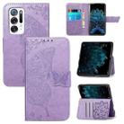 For OPPO Find N Butterfly Love Flower Embossed  Leather Case(Light Purple) - 1