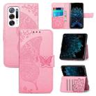 For OPPO Find N Butterfly Love Flower Embossed  Leather Case(Pink) - 1