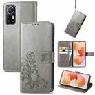 For Xiaomi 12 Four-leaf Clasp Embossed Leather Phone Case(Grey) - 1