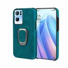 Ring Holder PU Phone Case For OPPO Reno7 Pro 5G(Cyan) - 1