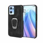 Ring Holder PU Phone Case For OPPO Reno7 5G(Black) - 1