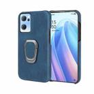 Ring Holder PU Phone Case For OPPO Reno7 5G(Blue) - 1