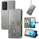 For Vivo Y76s Four-leaf Clasp Embossed Leather Phone Case(Grey) - 1