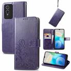For Vivo Y76s Four-leaf Clasp Embossed Leather Phone Case(Purple) - 1