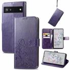 For Google Pixel 6a Four-leaf Clasp Embossed Buckle Leather Phone Case(Purple) - 1