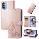 For Motorola Moto G31 Four-leaf Clasp Embossed Buckle Leather Phone Case(Rose Gold) - 1