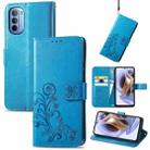 For Motorola Moto G31 Four-leaf Clasp Embossed Buckle Leather Phone Case(Blue) - 1