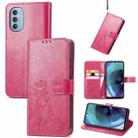 For Motorola Moto G51 5G Four-leaf Clasp Embossed Buckle Leather Phone Case(Magenta) - 1