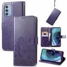 For Motorola Moto G51 5G Four-leaf Clasp Embossed Buckle Leather Phone Case(Purple) - 1