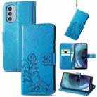 For Motorola Moto G51 5G Four-leaf Clasp Embossed Buckle Leather Phone Case(Blue) - 1