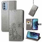 For Motorola Moto G51 5G Four-leaf Clasp Embossed Buckle Leather Phone Case(Gray) - 1