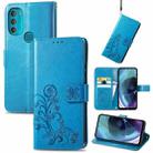For Motorola Moto G71 5G Four-leaf Clasp Embossed Buckle Leather Phone Case(Blue) - 1