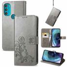 For Motorola Moto G71 5G Four-leaf Clasp Embossed Buckle Leather Phone Case(Gray) - 1